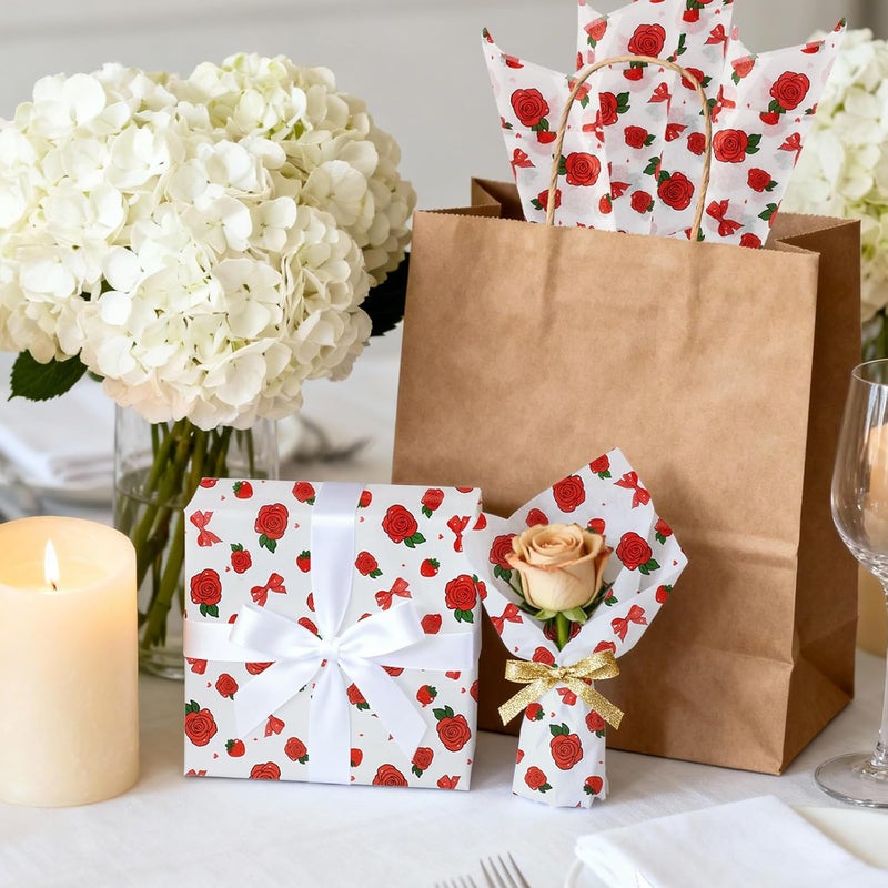 Ethanberg 60 Sheets Gift Wrapping Tissue Paper Bulk, Red Rose Bow Strawberry Tissue Paper for Gift Bags, Decorative Art Papers for DIY Crafts Wedding Birthday Baby Showers Holiday Party Decor, 20x14 Inches - Image 4